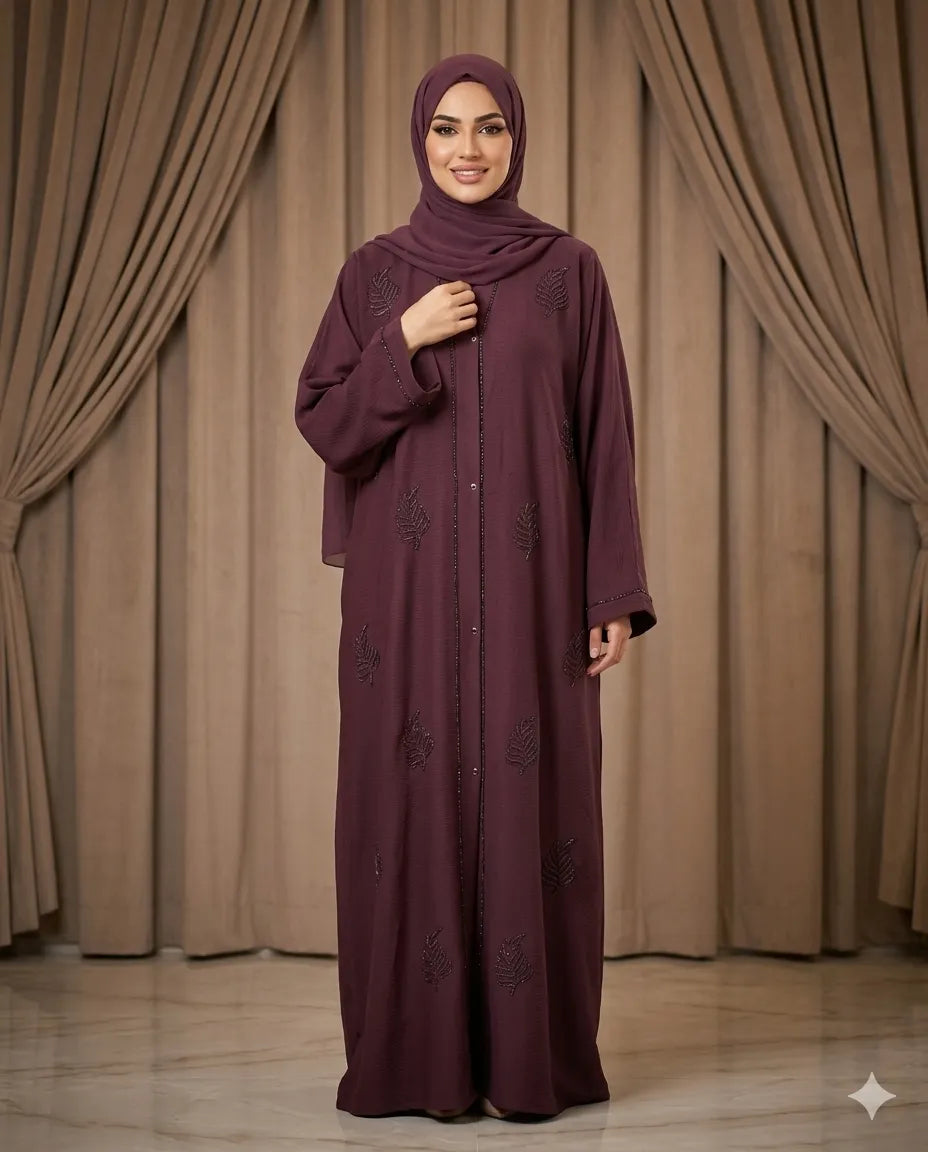The Burgundy Bloom Abaya