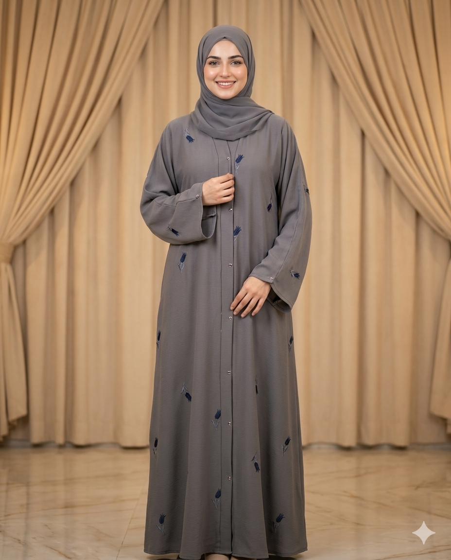 Floral Embroidered Abaya with Matching Stole