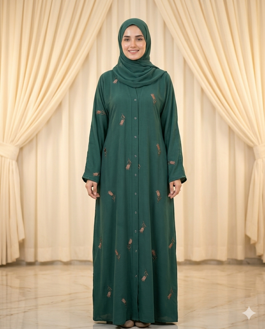 Floral Embroidered Abaya with Matching Stole