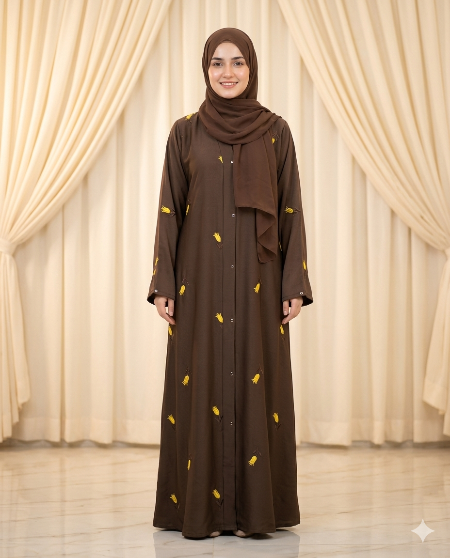 Floral Embroidered Abaya with Matching Stole