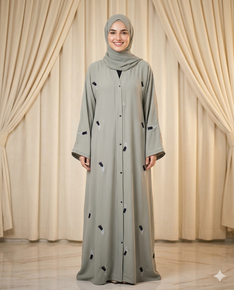 Floral Embroidered Abaya with Matching Stole