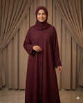 Wine Red Abaya with Embroidery